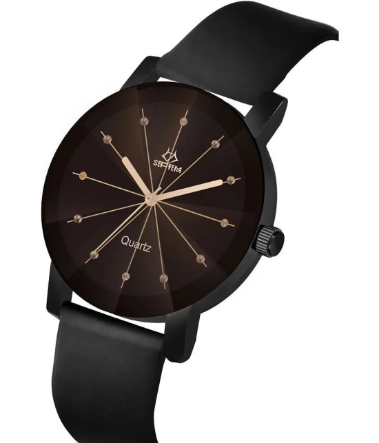 Septem Black Leather Analog Mens Watch