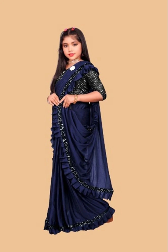 JULEE - Navy Blue Lycra Girls Saree ( Pack of 1 ) - None