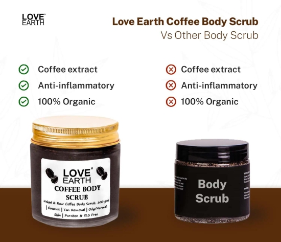 Love Earth Coffee Body Scrub With Organic Shea Butter & Vitamin E For Skin Moisturization & Tan Removal For All Skin Types 100gm