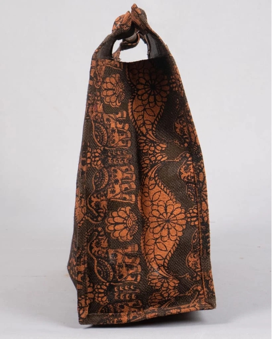  Elephant Print Jute Tote Bag with Wooden Handles