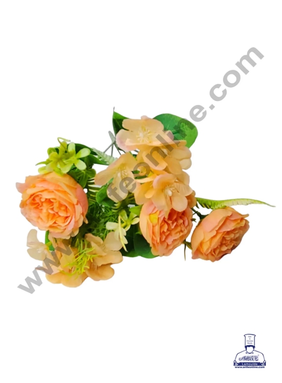 CAKE DECOR™ Rose with Blossom  Artificial Flower For Cake Decoration – (1 Bunch)-ORANGE