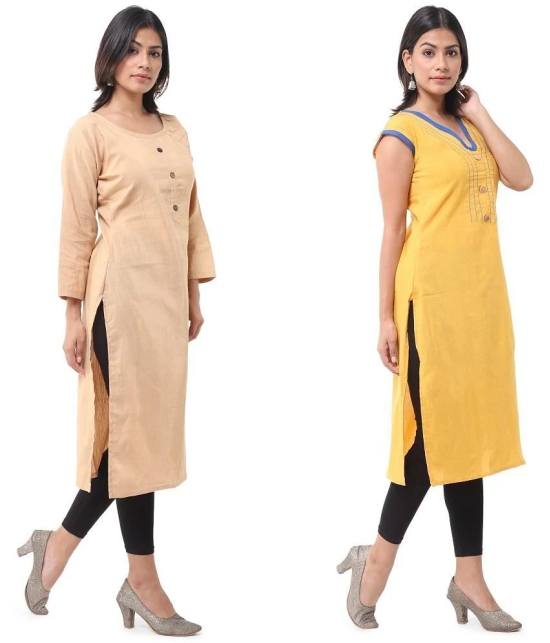 DESHBANDHU DBK - Multicolor Cotton Womens Straight Kurti ( Pack of 2 ) - None