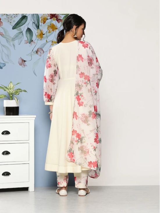 Women Off White Floral Empire Gotta Patti Kurta with Trousers & With Dupatta