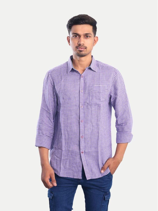 Men Violet Gingham Checkered Cotton Casual shirt