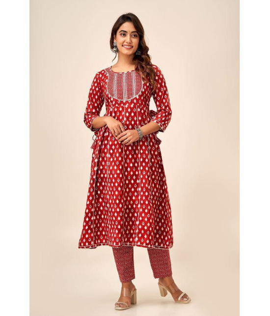 FabbibaPrints Cotton Printed Kurti With Pants Women's Stitched Salwar Suit - Red ( Pack of 1 ) - None