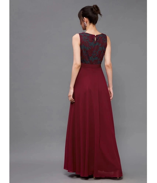 Miss Chase Georgette Self Design Full Length Womens Gown - Maroon ( Pack of 1 ) - None