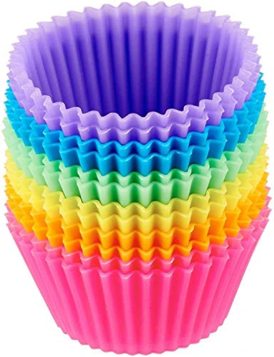 12 PCS Silicone Baking Cups Reusable Cupcake Liners Nonstick Cake Molds Cupcake Holder Muffin Cups 6 Rainbow Colors Cupcake Pan Muffin Cup,