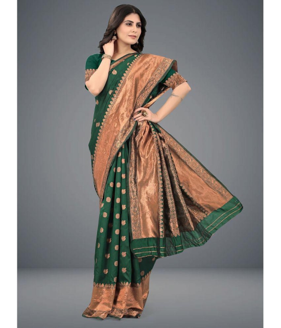 Om Shantam Sarees - Green Art Silk Saree With Blouse Piece ( Pack of 1 ) - Green