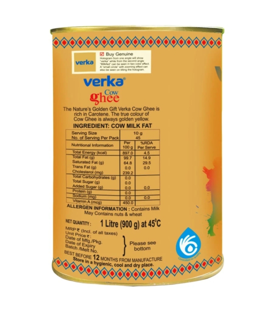 VERKA COW GHEE 1 LTR TIN