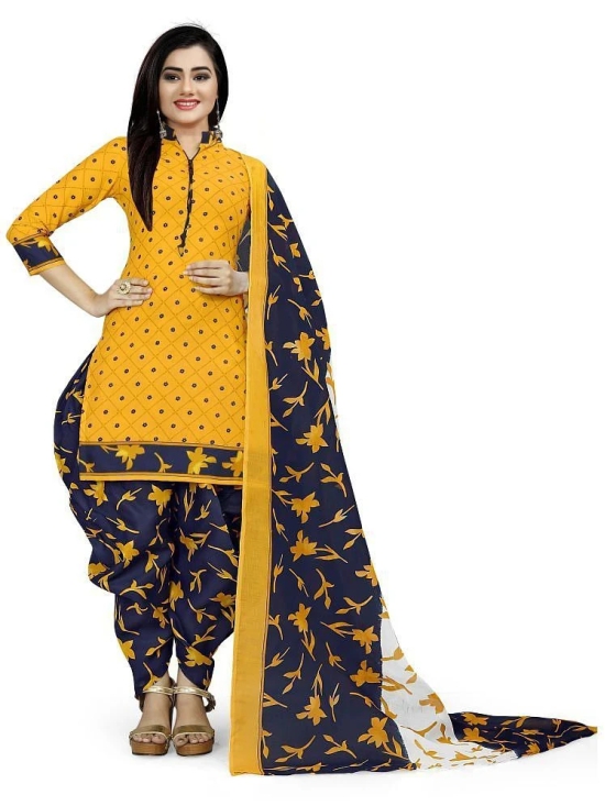 Rajnandini Unstitched Cotton Blend Printed Dress Material - Yellow ( Pack of 1 ) - Yellow