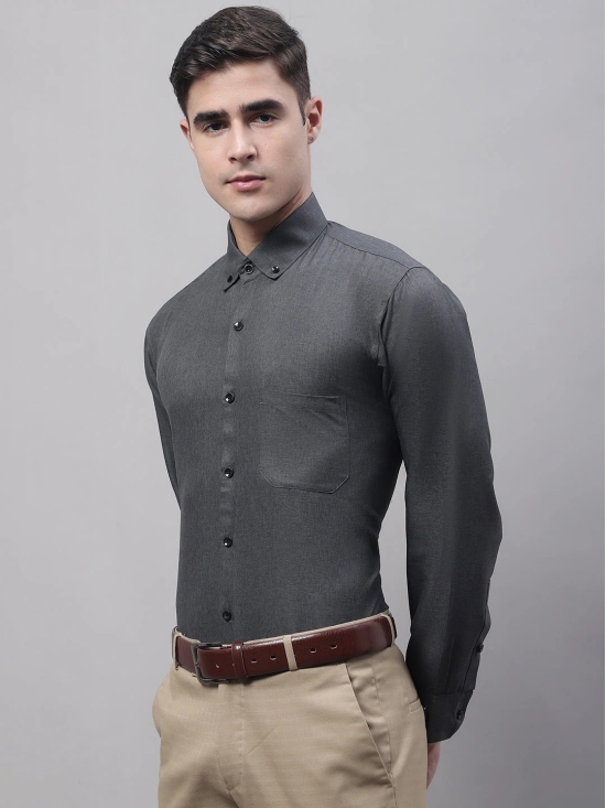 Mens Charcoal Cotton Solid Formal Shirt-L / Grey