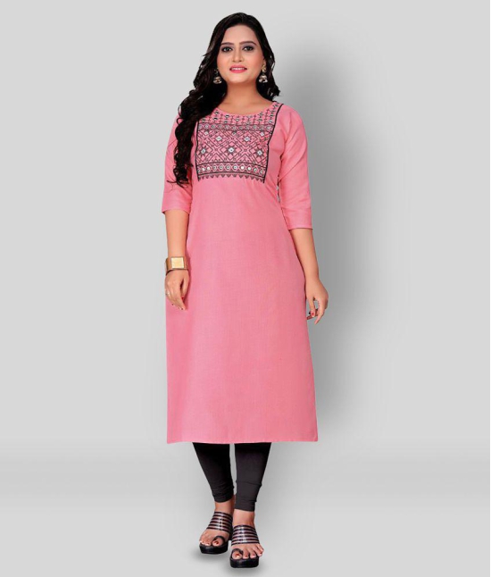 Rangrasiya - Pink Cotton Blend Women's Straight Kurti ( Pack of 1 ) - M