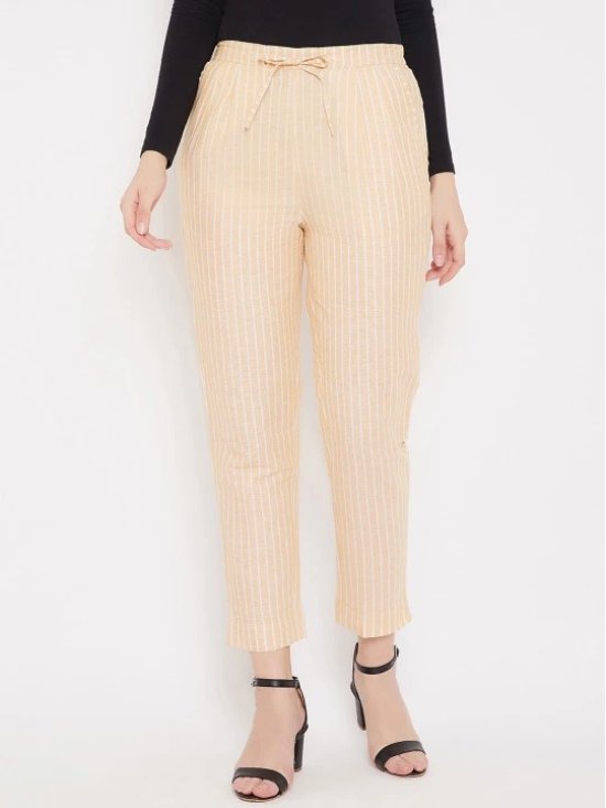 Women Mustard Yellow Striped Smart Trousers