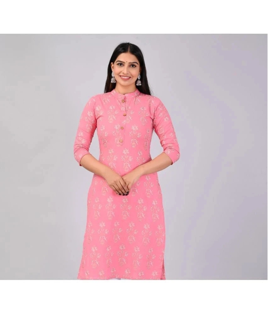 MAUKA Rayon Printed Straight Womens Kurti - Pink ( Pack of 1 ) - None