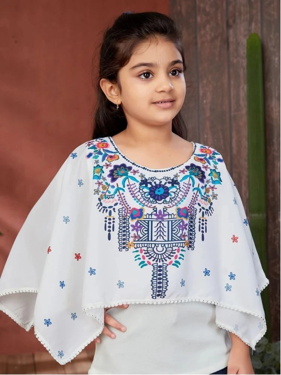 Aarika White & Blue Georgette Girls Top With Jeans ( Pack of 1 ) - None