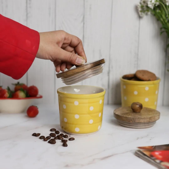 Yellow Polka Jar-Set of two