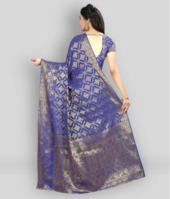 Gazal Fashions - Blue Banarasi Silk Saree With Blouse Piece (Pack of 1)