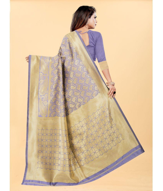 Gazal Fashions - Lavender Banarasi Silk Saree With Blouse Piece ( Pack of 1 ) - Lavender