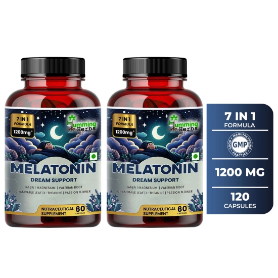 Humming Herbs Melatonin Dream Support - Advanced Sleep & Relax Formula with Magnesium, GABA, L-Theanine, Valerian, Chamomile, Passionflower - Pack of 2