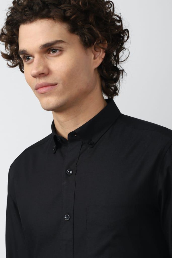 Men Black Regular Fit Formal Full Sleeves Formal Shirt