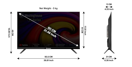 Westinghouse 80 cm 32 inches Pi Series HD Ready Smart LED TV WH32SP17 Black-Black