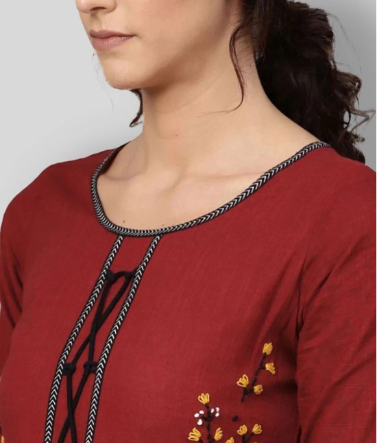 Yash Gallery - Maroon Cotton Womens Flared Kurti ( Pack of 1 ) - 3XL