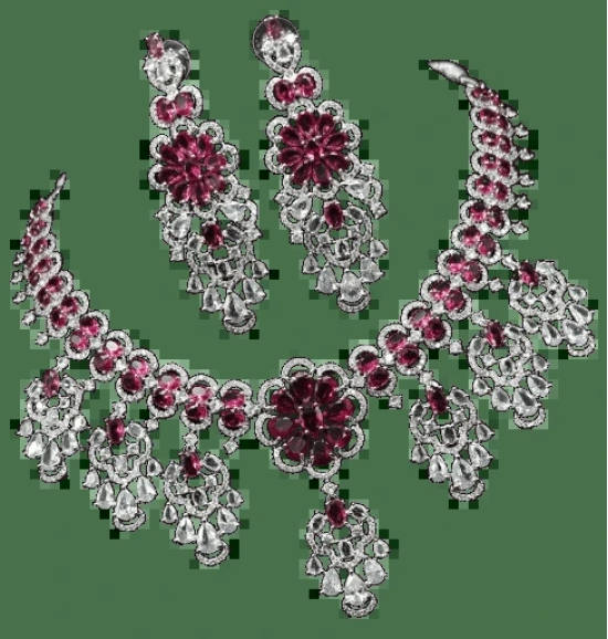 Ruby and Diamond Bridal Necklace Set in White Gold