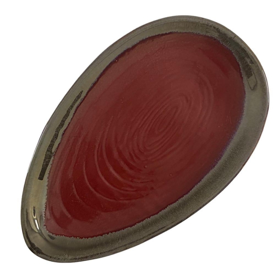 Ceramic Dining Red Almond Shaped Glazed Ceramic 13 Inches Serving Platter