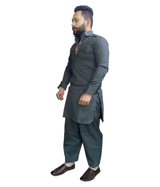 Preen Olive Green Cotton Blend Pathani Suit Pack of 1 - None