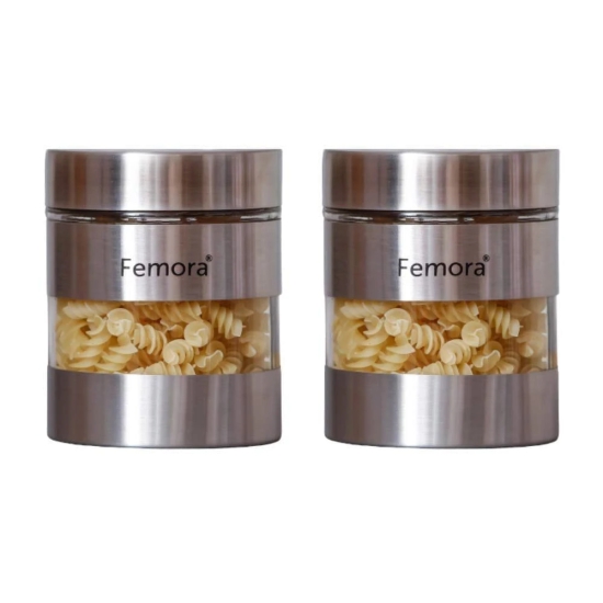 Femora Clear Glass Steel Metallic Jars for Kitchen Storage, 1000 ML, Free Replacement of Lids