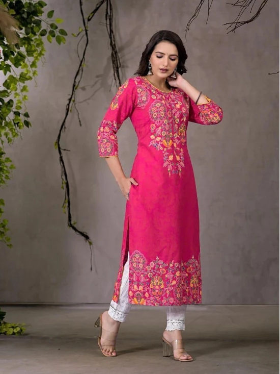 Juniper Rayon Embroidered Straight Womens Kurti - PINK ( Pack of 1 ) - None