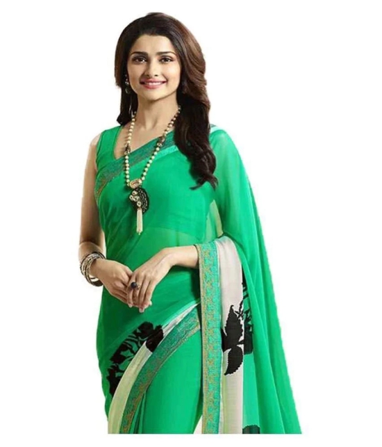 Gazal Fashions - Green Georgette Saree With Blouse Piece (Pack of 1)