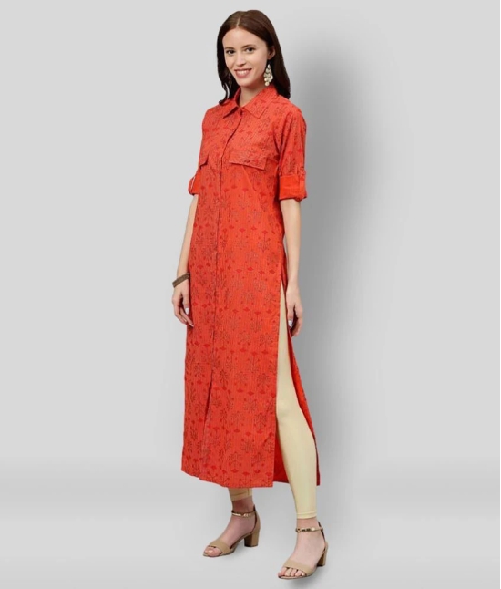 KIPEK - Orange Cotton Womens Straight Kurti ( Pack of 1 ) - 3XL