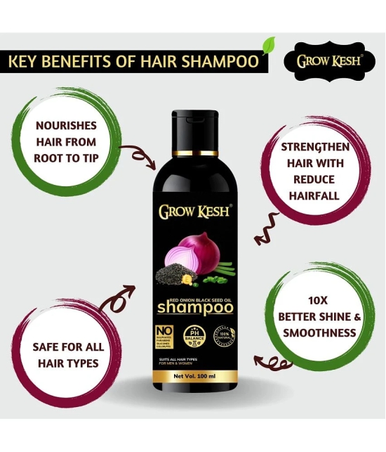 Growkesh Onion Hair Oil for Hair Regrowth and Hair Fall Control with Blackseed with Comb Applicator and Red Onion Shampoo for Anti-dundruff (Onion Hair oil,60ml + Onion Shampoo,100ml)