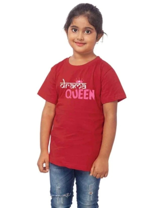 Girls Cotton Drama Queen Half Sleeve TShirt (Maroon) PID41466