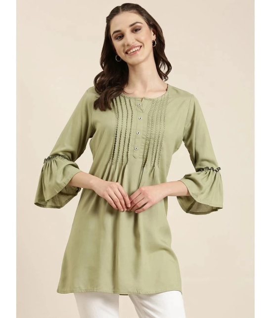 Showoff Cotton Blend Embellished A-Line Womens Kurti - Green ( Pack of 1 ) - None