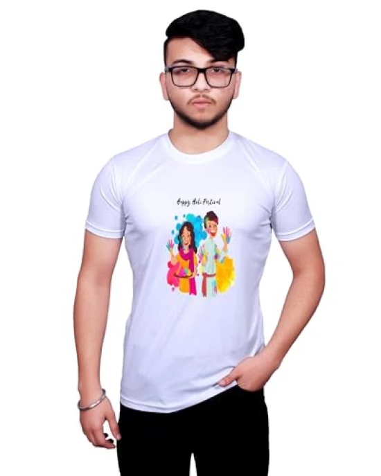 NITYANAND CREATIONS Round Neck White Holi T-Shirt for MEN-HOLI-T-SHIRT-11570-M