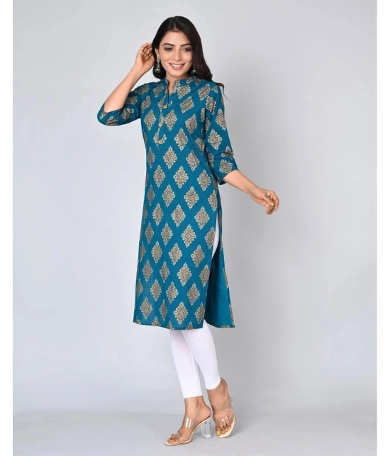 MAUKA - Blue Rayon Womens Straight Kurti ( Pack of 1 ) - None