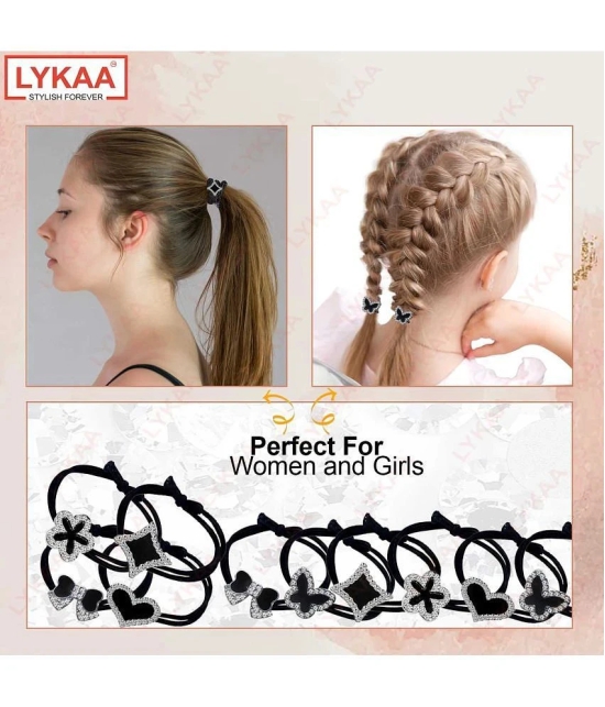 Lykaa Korean Style Rubber Bands with Knots in Multiple Designs Hair Ties for Women - Pack of 10 - Black