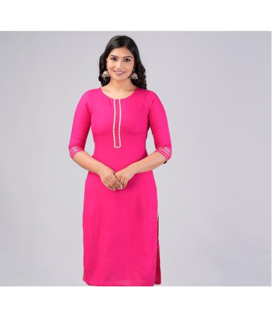 MAUKA Rayon Solid Straight Womens Kurti - Pink ( Pack of 1 ) - None