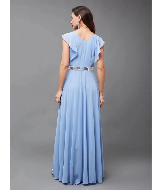 Miss Chase Georgette Solid Full Length Womens Gown - Blue ( Pack of 1 ) - None