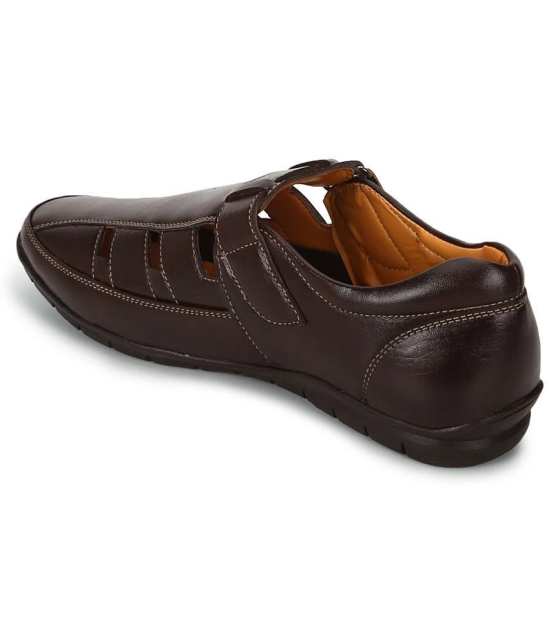 UrbanMark Men Comfortable Faux Leather Slip-On Floaters Sandals- Brown - None