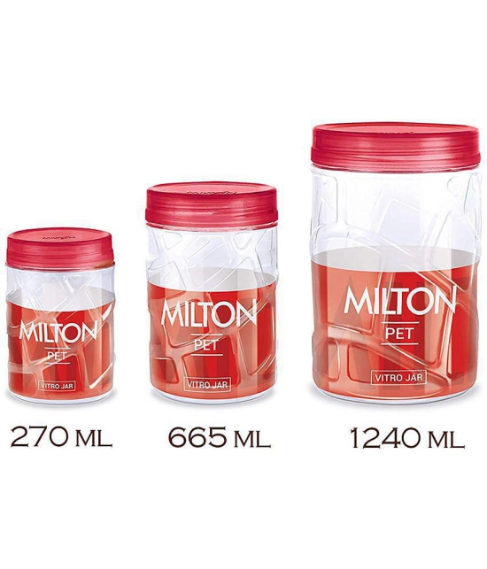 Milton Vitro Plastic Pet Storage Jar and Container, Set of 12 (4 pcs x 270 ml Each, 4 pcs x 665 ml Each, 4 pcs x 1.24 ltrs Each), Red Wine - Red