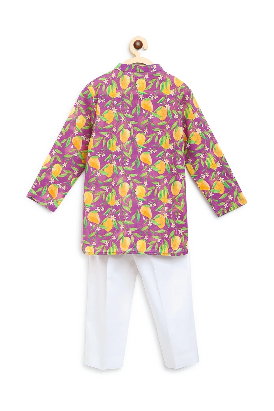 Boys Kurta Set Printed Mango - Purple 5Y