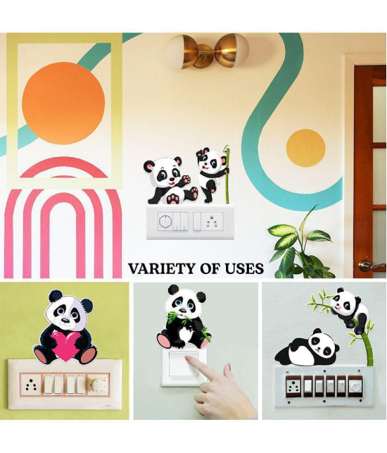 Zyozi Panda Theme Wall Sticker, Wall Sticker for Home, Animals Wall Sticker, Wall Sticker for Kids - Wall Stickers for Home Wall Decorations (Pack of 9) - Black