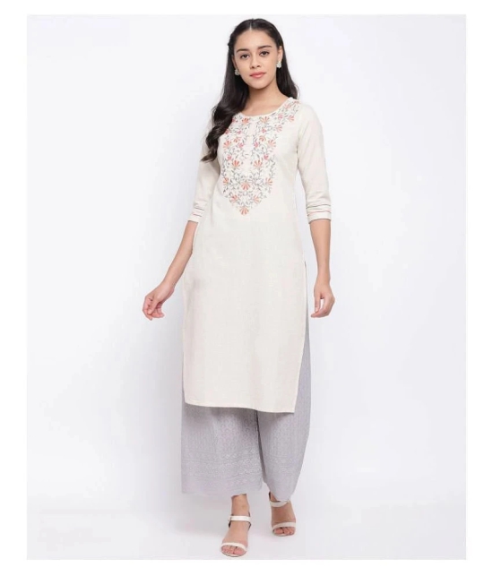 Vbuyz - Off White Cotton Women's Straight Kurti ( Pack of 1 ) - S