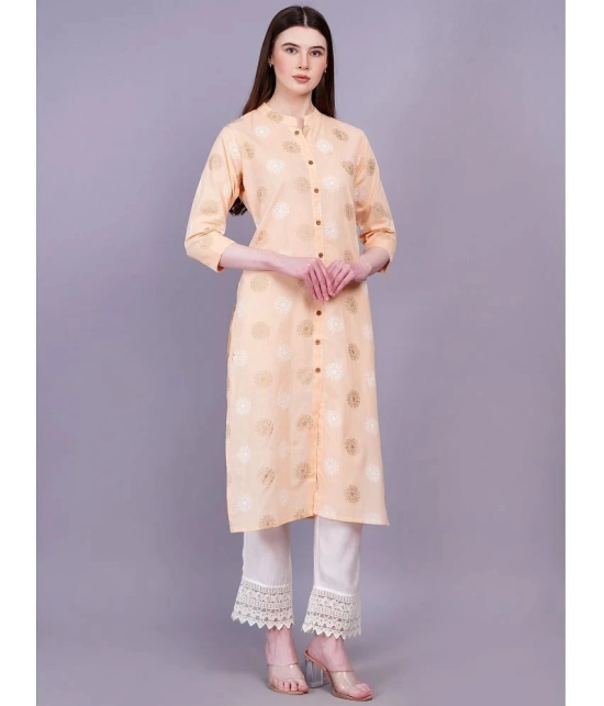 JC4U Cotton Printed Front Slit Womens Kurti - Peach ( Pack of 1 ) - None