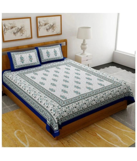 Uniqchoice - Blue Cotton Double Bedsheet with 2 Pillow Covers - Blue