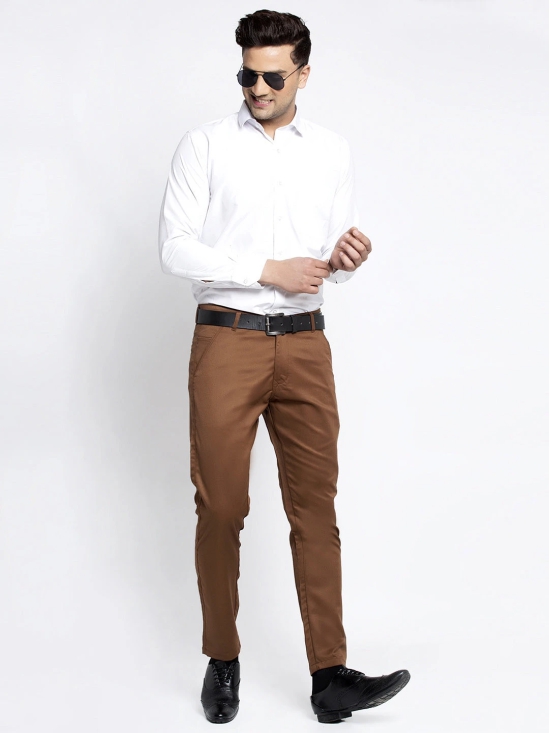 Indian Needle Mens Brown Tapered Fit Formal Trousers-32 / Brown