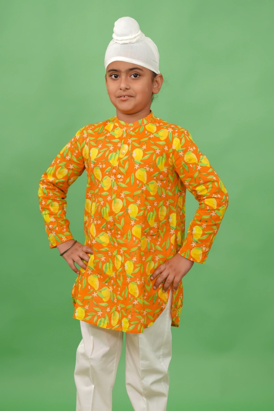 Boys Short Kurta Printed Mango - Orange 1Y